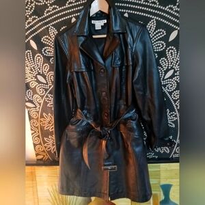 Black Leather Women's trench Coat